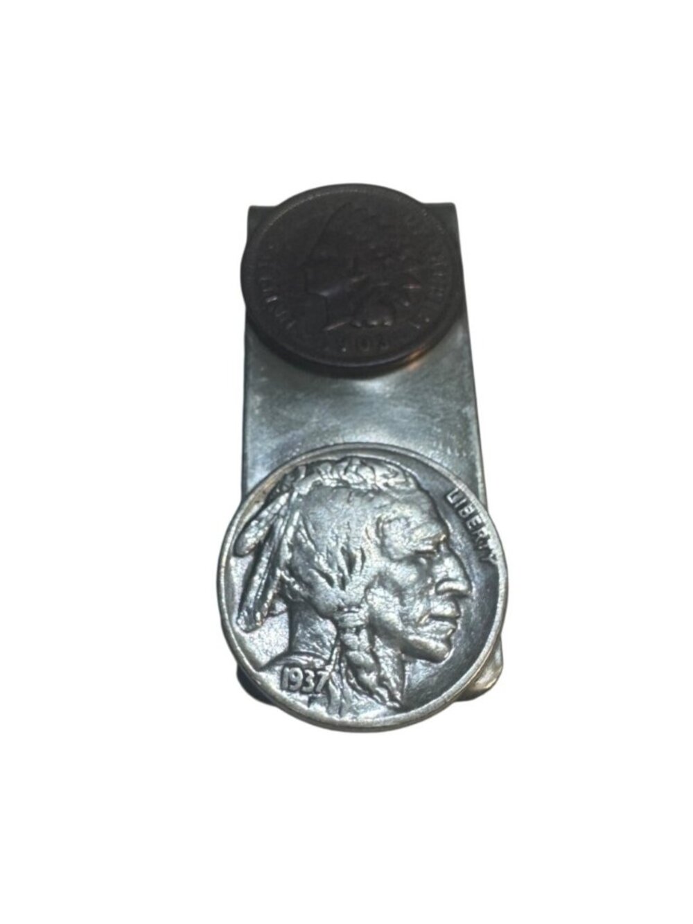 1908 Indian Head & 1937 Buffalo Nickel Coin Money Clip Metal Unique Design
